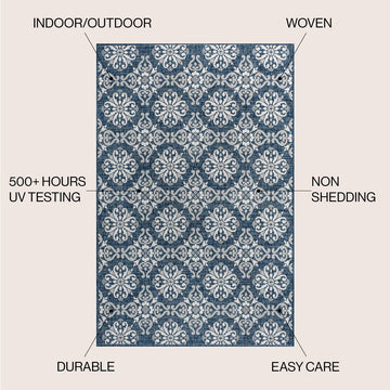 Amora Traditional Mediterranean Tile Design Indoor/Outdoor Area Rug